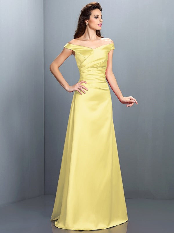 Sheath/Column Off-the-Shoulder Sleeveless Long Satin Bridesmaid Dresses TPP0005332