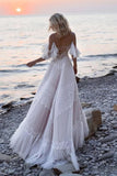 Bohemia Charming Long Lace Beach Wedding Dresses