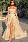 Sparkly Split Long Prom Dresses, Sexy Sequins Formal Evening Dresses