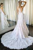 Charming Mermaid Ivory Sleeveless Lace Wedding Dresses With STFPRAYR4PA