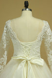 2024 Plus Size Bateau Wedding Dresses 3/4 Length Sleeve With Applique PYCXKHN9