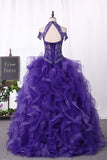 2024 Ball Gown Tulle Quinceanera Dresses High Neck Beaded Bodice PGL266P6