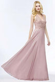 Lace Chiffon Prom Dresses Beading Applique A Line V Neck P2C3FLSL
