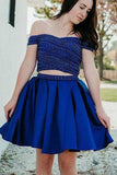 Elegant Off the Shoulder Two Piece With Beaded Homecoming Dresses