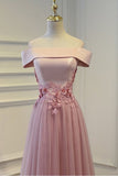2024 Boat Neck Tulle With Applique Prom Dresses A Line P51Z8TLP