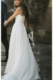 Fairy A-Line V Neck Sleeveless Chiffon Beach Wedding Dresses With Button Simple Bridal STFP6DZLT86