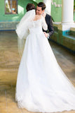 Long Sleeve Off the Shoulder Tulle Wedding Dresses, A line Lace Elegant Wedding Gowns STF15244