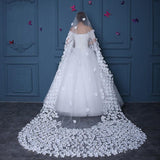 Long Tulle Ivory Wedding Veils with Hand Made Flowers, Wedding Veils STF15583