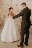 Simple Ivory Sleeveless Beach Wedding Dress Floor Length Satin Spaghetti Straps Bridal STFPC6KYY8G