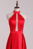 New Arrival Halter A Line Evening Dresses Satin Sweep STFPXRSZSBM