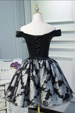 Black Satin Off the Shoulder Cute Homecoming Dresses Short Prom Dress Hoco Gowns STF14967
