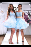 Two Pieces Beadings Homecoming Dress Off The Shoulder Appliques Organza PNT81GK9