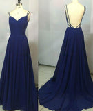 2024 Custom Made Royal Blue Spaghetti Straps Sleeveless Backless Sweetheart Prom Dresses