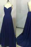 2024 Custom Made Royal Blue Spaghetti Straps Sleeveless Backless Sweetheart Prom Dresses