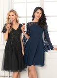 Lace Cocktail Neck Sequins Scoop Dress A-Line Club Dresses Chiffon Cassidy With Knee-Length