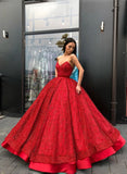 Sparkly Ball Gown Burgundy Strapless Sweetheart Prom Dresses, Long Quinceanera Dresses STF15428