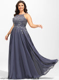 Lace Floor-Length Prom Dresses Sequins Keely A-Line With Scoop Chiffon