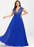 Lyric Lace Prom Dresses Ruffle V-neck With Chiffon A-Line Floor-Length
