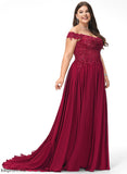 With Lace Off-the-Shoulder Sophia Sweep Chiffon Sequins A-Line Train Prom Dresses