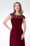 Elegant A Line Cap Sleeve Burgundy Lace Prom Dresses with Chiffon, Bridesmaid Dresses STF15145