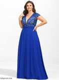 Lyric Lace Prom Dresses Ruffle V-neck With Chiffon A-Line Floor-Length