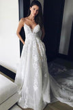 Charming Spaghetti Straps Long Ivroy Lace Wedding Dresses P6S4RHET
