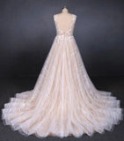 Puffy Lace Off White Wedding Dresses, Elegant A Line Backless Bridal Dresses STF15311
