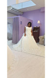 Tulle A Line With Applique Court Train Wedding Dresses Cap STFPHSATMD8
