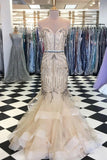 Elegant Sweetheart Tulle Beaded Long Mermaid Prom Dresses, Cheap Formal Dresses STF15207