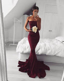 2024 New Sexy Mermaid Burgundy Long Strapless Sleeveless Floor Length Prom Dresses