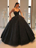 Spaghetti Straps Black Sweetheart Quinceanera Dresses, Ball Gown Sequins Prom Dresses STF15410