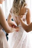Classy Scoop Necking Ivroy Lace Modest Wedding Dresses PGECD8BJ