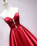 A Line Sweetheart Red Satin Lace Up Long Prom Dresses with Bowknot, Cheap Formal Dresses STF15035