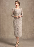 Mother of the Bride Dresses Scoop Pat With Sheath/Column Lace Dress Sequins of Bride Neck Mother the Tea-Length