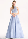 Mildred Floor-Length Ball-Gown/Princess Sequins Beading Scoop Neck With Prom Dresses Satin