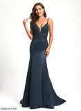 V-neck Satin Kathleen Sweep With Train Trumpet/Mermaid Sequins Lace Prom Dresses