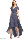 Fabric Lace Embellishment V-neck A-Line Ruffle Neckline Asymmetrical Silhouette Length Luciana A-Line/Princess Bridesmaid Dresses