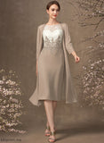 Amelia of Lace Chiffon Dress Mother Bride Neck Knee-Length Scoop the Sheath/Column Mother of the Bride Dresses