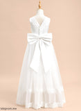Sleeveless Floor-length Ball-Gown/Princess Lace/Bow(s) Dress V-neck Girl - Gill Tulle Flower Girl Dresses Flower With