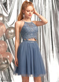 Neck With Prom Dresses Beading Haleigh A-Line Short/Mini Scoop Tulle Sequins
