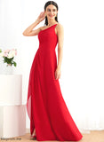 Ruffle A-Line Length One-Shoulder Embellishment Fabric Silhouette Floor-Length Neckline SplitFront Hallie Bridesmaid Dresses