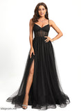 Ball-Gown/Princess Train V-neck Prom Dresses Tulle Ashlynn Sweep With Pleated