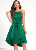 Bow(s) Ruffle Dress Neckline With A-Line Satin Knee-Length Iris Cocktail Square Cocktail Dresses