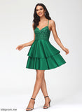 A-Line Dress Homecoming Lace Homecoming Dresses Satin V-neck Short/Mini Sequins Lace Serenity With