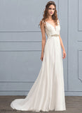 Wedding Train Anika With Lace Sequins Court A-Line Beading Wedding Dresses V-neck Chiffon Dress