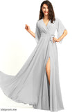 Length Fabric V-neck Neckline SplitFront Ruffle Silhouette Embellishment Floor-Length A-Line Erica Sheath/Column Bridesmaid Dresses