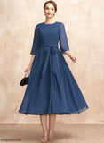 Neck Chiffon Bride Bow(s) A-Line of the Tea-Length With Mother Ruffle Riya Dress Scoop Mother of the Bride Dresses