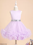 Christina Knee-length Flower Girl Dresses Flower Dress Flower(s)/Sequins Girl Neck With Scoop - Sleeveless Ball-Gown/Princess Satin/Tulle