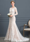 Tulle Sequins Wedding Dresses Scoop Lace Beading Wedding Neck Avery Court Bow(s) With Dress Trumpet/Mermaid Train