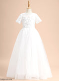 Ball-Gown/Princess Neck Flower Dress Scoop Sheila Short With Tulle Sleeves - Lace/Beading/Sequins Floor-length Girl Flower Girl Dresses
